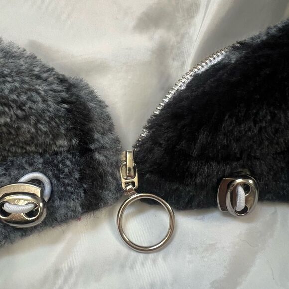 Cherie Design Black and White Checkered Fleece Jacket Sz Medium - Picture 8 of 11